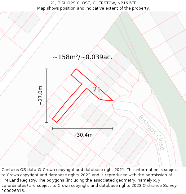 21, BISHOPS CLOSE, CHEPSTOW, NP16 5TE: Plot and title map