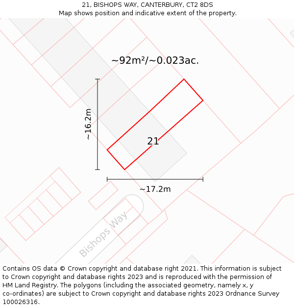 21, BISHOPS WAY, CANTERBURY, CT2 8DS: Plot and title map