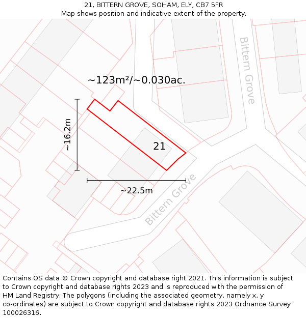 21, BITTERN GROVE, SOHAM, ELY, CB7 5FR: Plot and title map