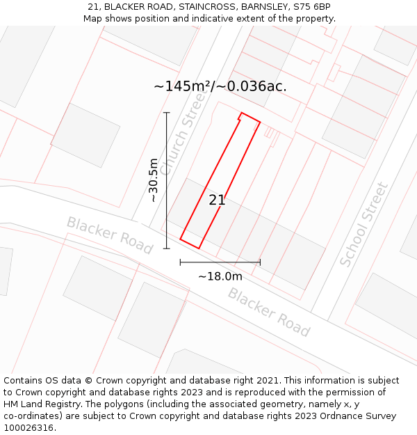 21, BLACKER ROAD, STAINCROSS, BARNSLEY, S75 6BP: Plot and title map
