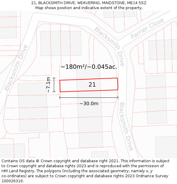 21, BLACKSMITH DRIVE, WEAVERING, MAIDSTONE, ME14 5SZ: Plot and title map