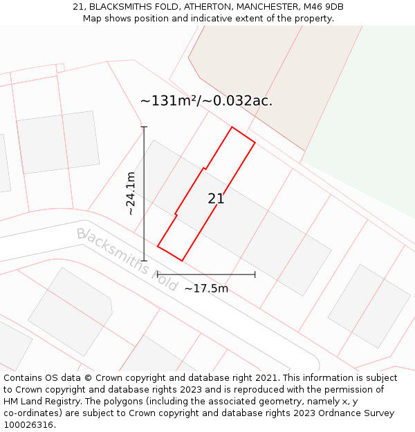 21, BLACKSMITHS FOLD, ATHERTON, MANCHESTER, M46 9DB: Plot and title map