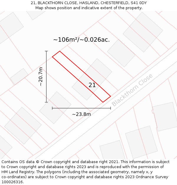 21, BLACKTHORN CLOSE, HASLAND, CHESTERFIELD, S41 0DY: Plot and title map