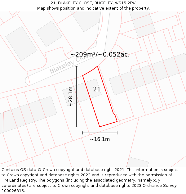 21, BLAKELEY CLOSE, RUGELEY, WS15 2FW: Plot and title map