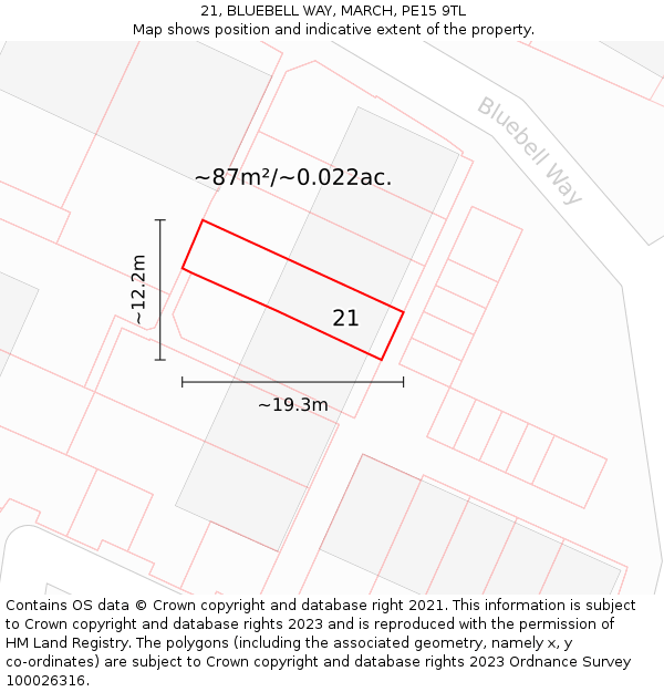 21, BLUEBELL WAY, MARCH, PE15 9TL: Plot and title map