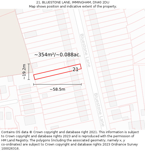 21, BLUESTONE LANE, IMMINGHAM, DN40 2DU: Plot and title map