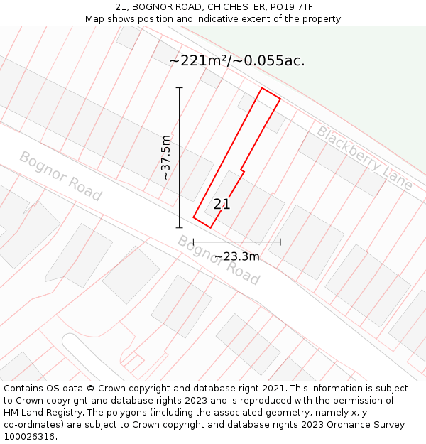 21, BOGNOR ROAD, CHICHESTER, PO19 7TF: Plot and title map