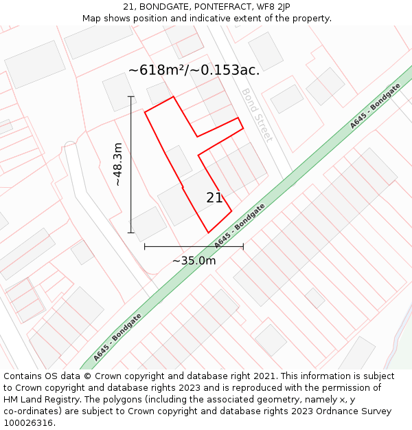 21, BONDGATE, PONTEFRACT, WF8 2JP: Plot and title map