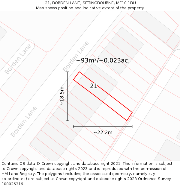 21, BORDEN LANE, SITTINGBOURNE, ME10 1BU: Plot and title map