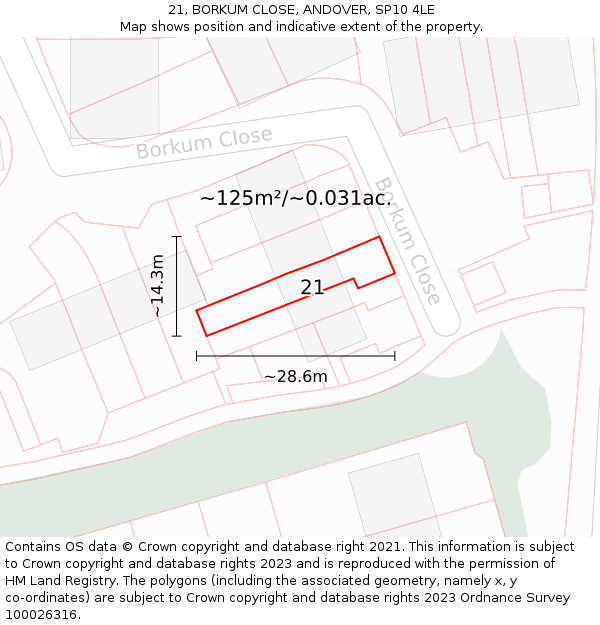 21, BORKUM CLOSE, ANDOVER, SP10 4LE: Plot and title map