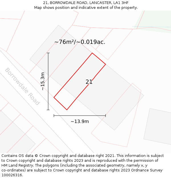 21, BORROWDALE ROAD, LANCASTER, LA1 3HF: Plot and title map