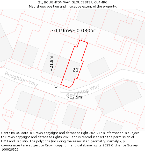 21, BOUGHTON WAY, GLOUCESTER, GL4 4PG: Plot and title map