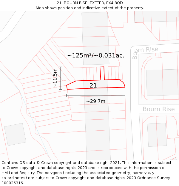 21, BOURN RISE, EXETER, EX4 8QD: Plot and title map