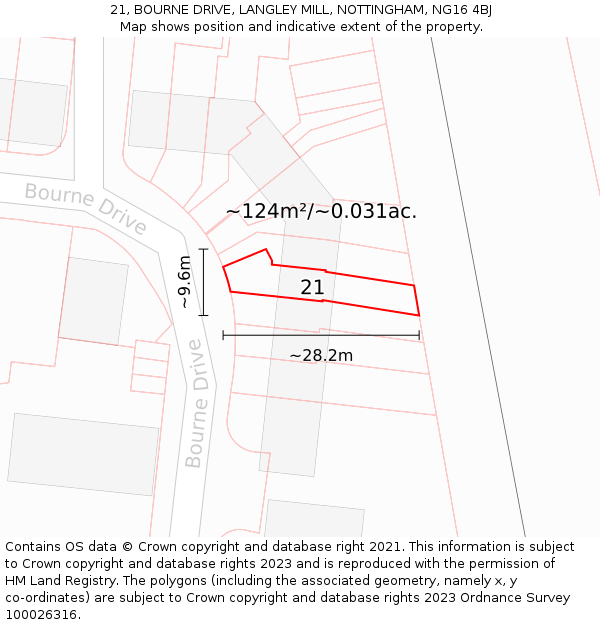 21, BOURNE DRIVE, LANGLEY MILL, NOTTINGHAM, NG16 4BJ: Plot and title map