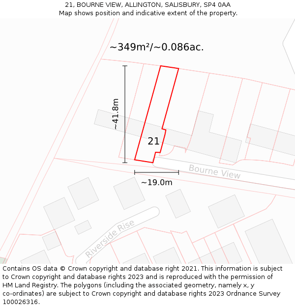 21, BOURNE VIEW, ALLINGTON, SALISBURY, SP4 0AA: Plot and title map