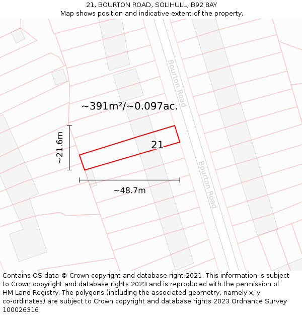 21, BOURTON ROAD, SOLIHULL, B92 8AY: Plot and title map