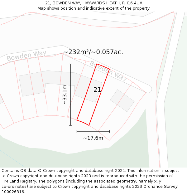 21, BOWDEN WAY, HAYWARDS HEATH, RH16 4UA: Plot and title map