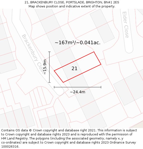 21, BRACKENBURY CLOSE, PORTSLADE, BRIGHTON, BN41 2ES: Plot and title map