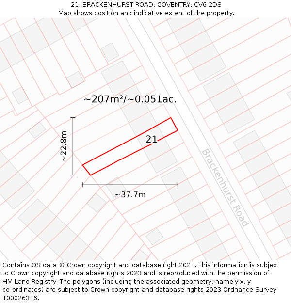 21, BRACKENHURST ROAD, COVENTRY, CV6 2DS: Plot and title map