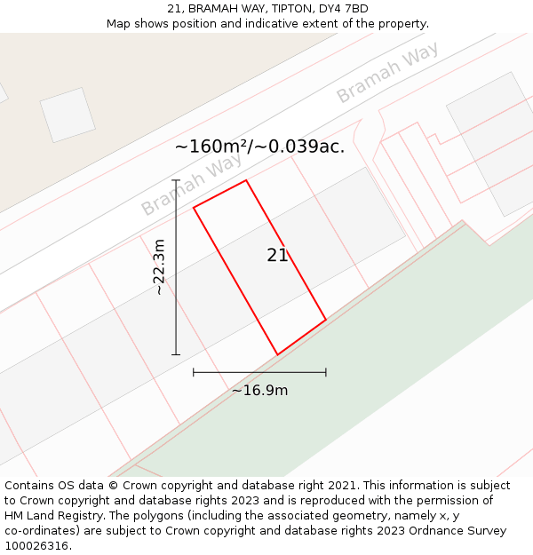 21, BRAMAH WAY, TIPTON, DY4 7BD: Plot and title map