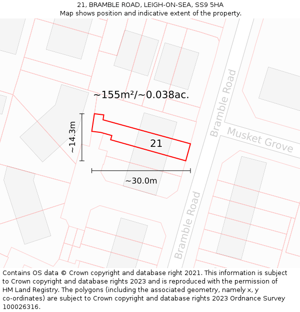 21, BRAMBLE ROAD, LEIGH-ON-SEA, SS9 5HA: Plot and title map