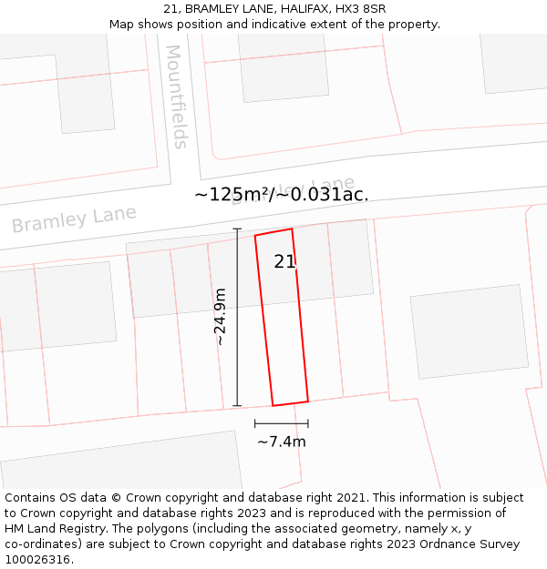 21, BRAMLEY LANE, HALIFAX, HX3 8SR: Plot and title map