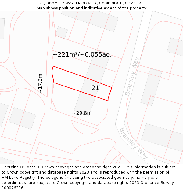 21, BRAMLEY WAY, HARDWICK, CAMBRIDGE, CB23 7XD: Plot and title map