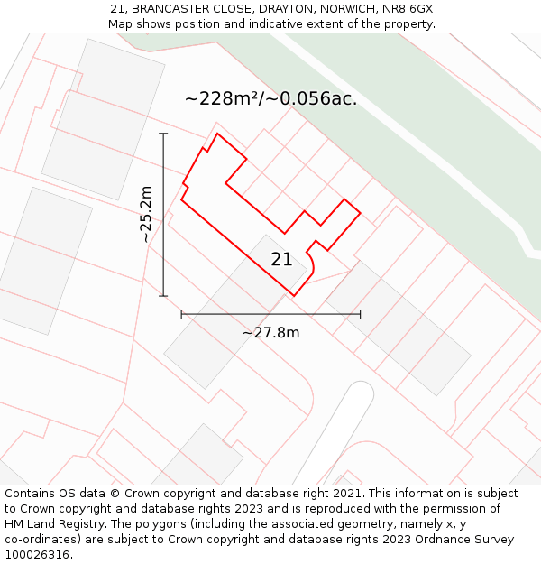 21, BRANCASTER CLOSE, DRAYTON, NORWICH, NR8 6GX: Plot and title map