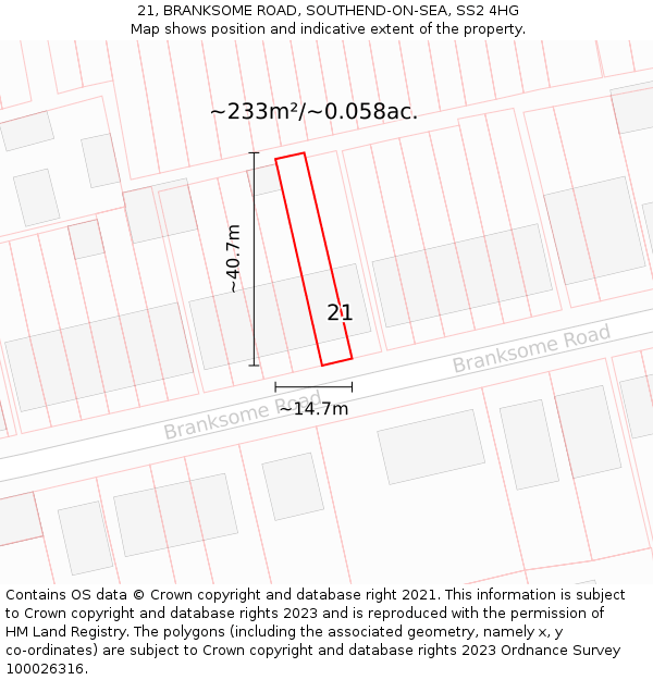 21, BRANKSOME ROAD, SOUTHEND-ON-SEA, SS2 4HG: Plot and title map