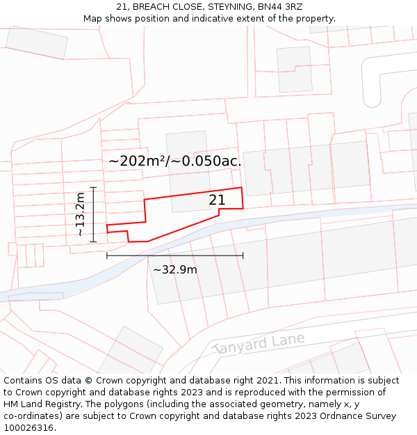 21, BREACH CLOSE, STEYNING, BN44 3RZ: Plot and title map