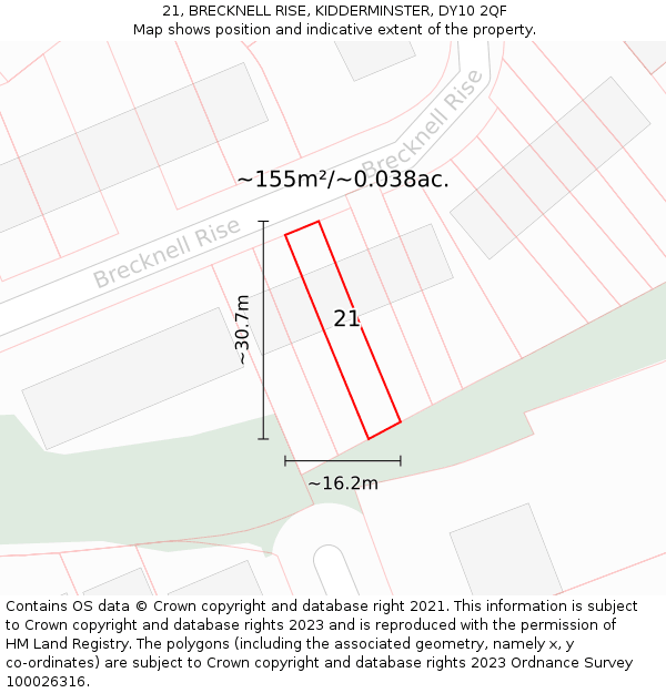 21, BRECKNELL RISE, KIDDERMINSTER, DY10 2QF: Plot and title map
