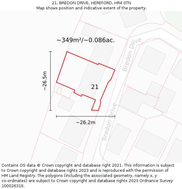 21, BREDON DRIVE, HEREFORD, HR4 0TN: Plot and title map