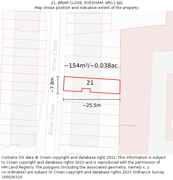 21, BRIAR CLOSE, EVESHAM, WR11 4JQ: Plot and title map