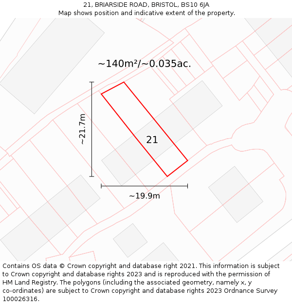 21, BRIARSIDE ROAD, BRISTOL, BS10 6JA: Plot and title map