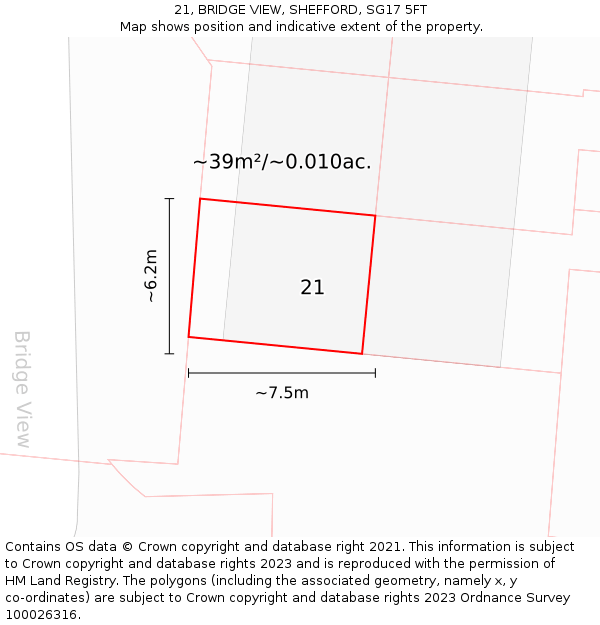 21, BRIDGE VIEW, SHEFFORD, SG17 5FT: Plot and title map