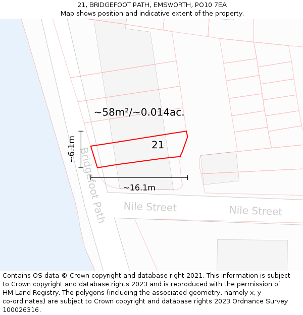 21, BRIDGEFOOT PATH, EMSWORTH, PO10 7EA: Plot and title map