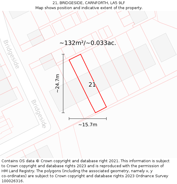 21, BRIDGESIDE, CARNFORTH, LA5 9LF: Plot and title map