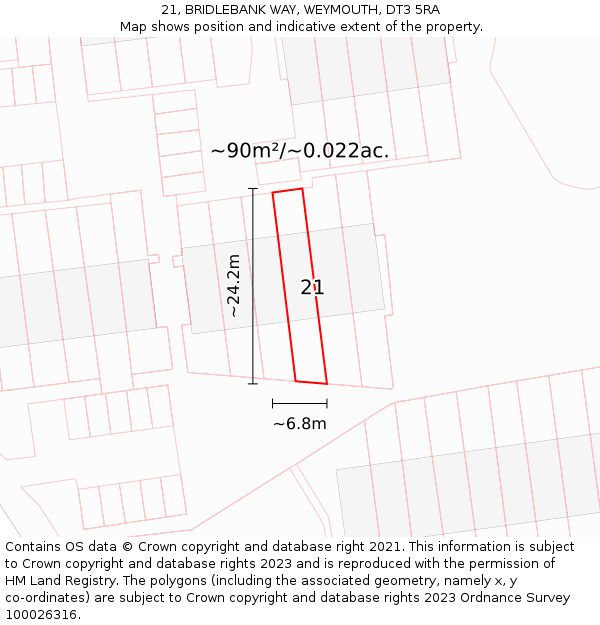 21, BRIDLEBANK WAY, WEYMOUTH, DT3 5RA: Plot and title map