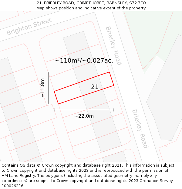 21, BRIERLEY ROAD, GRIMETHORPE, BARNSLEY, S72 7EQ: Plot and title map