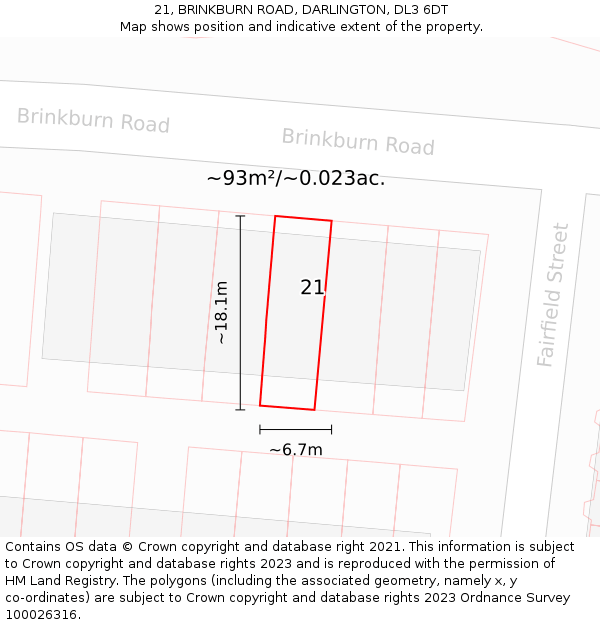 21, BRINKBURN ROAD, DARLINGTON, DL3 6DT: Plot and title map
