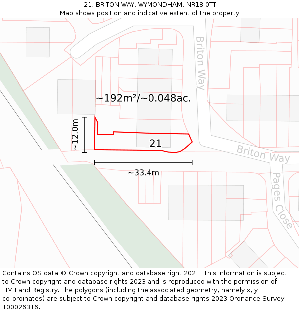 21, BRITON WAY, WYMONDHAM, NR18 0TT: Plot and title map