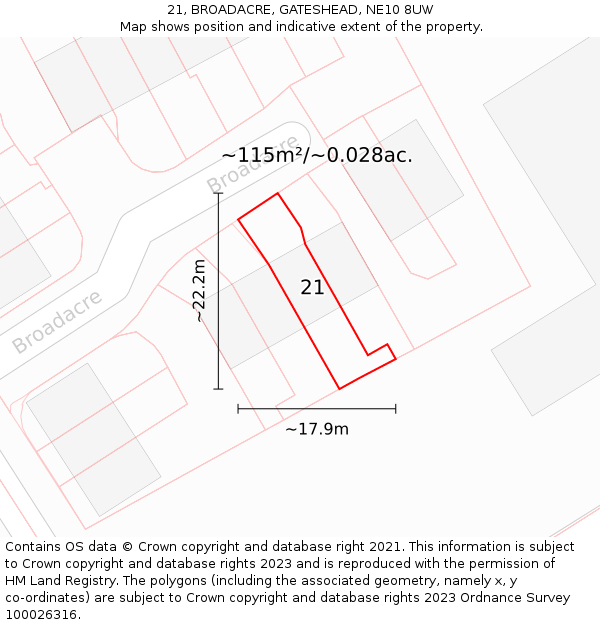 21, BROADACRE, GATESHEAD, NE10 8UW: Plot and title map
