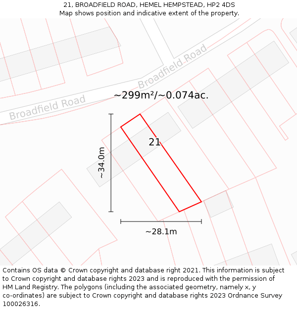 21, BROADFIELD ROAD, HEMEL HEMPSTEAD, HP2 4DS: Plot and title map