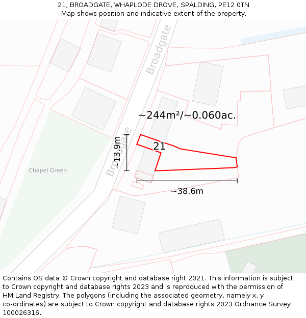 21, BROADGATE, WHAPLODE DROVE, SPALDING, PE12 0TN: Plot and title map