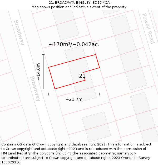 21, BROADWAY, BINGLEY, BD16 4QA: Plot and title map