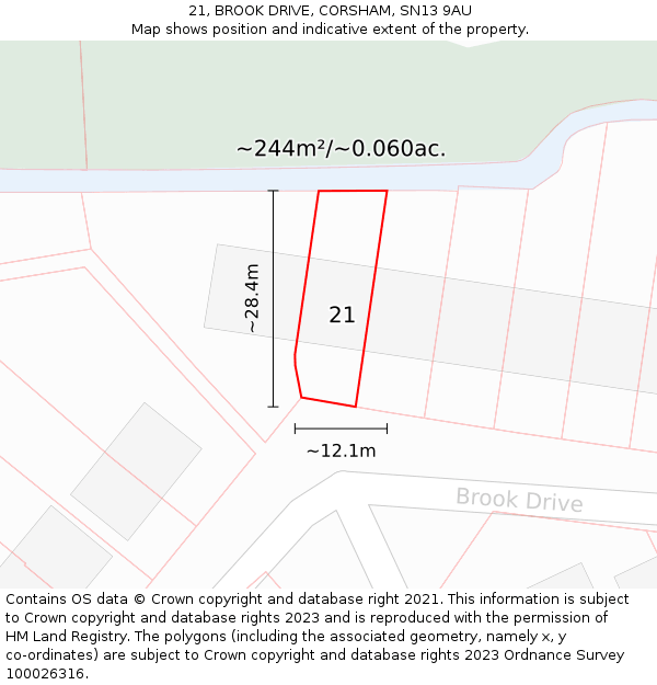 21, BROOK DRIVE, CORSHAM, SN13 9AU: Plot and title map