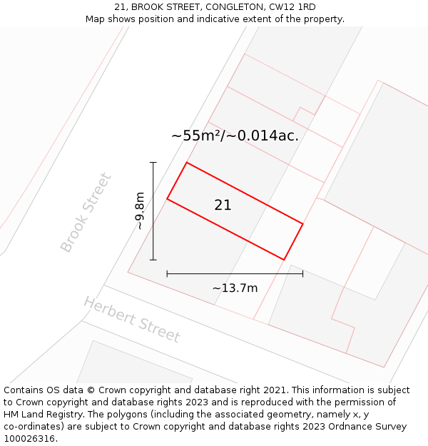 21, BROOK STREET, CONGLETON, CW12 1RD: Plot and title map