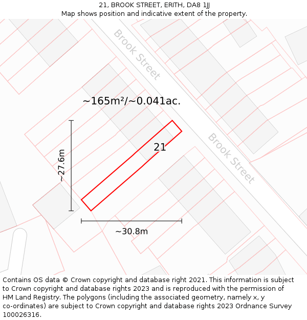 21, BROOK STREET, ERITH, DA8 1JJ: Plot and title map