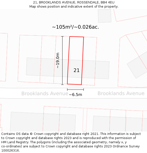 21, BROOKLANDS AVENUE, ROSSENDALE, BB4 4EU: Plot and title map