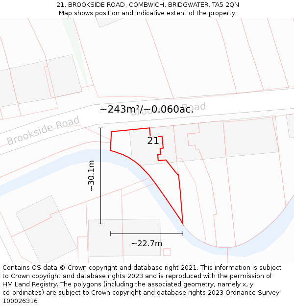 21, BROOKSIDE ROAD, COMBWICH, BRIDGWATER, TA5 2QN: Plot and title map
